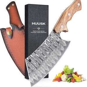 HUUSK Japan 7.1 Inch Carbon Steel Meat Cleaver Chef's Knife